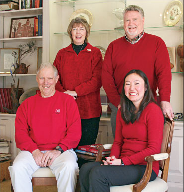Back row: Mary Witham Casner ’76 MS ’77 and Gary Goshorn ’73. Front row: Moe Griffiths ’56 and Cassie Kim ’92