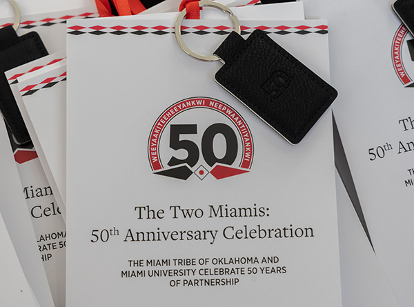 Program cover for the 50th anniversary celebration of the relationship between the Miami Tribe and Miami University 