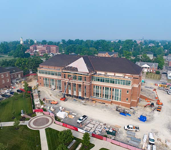 McVey Data Science building under construction, the facing wall hasn't been built yet and you can see inside of the structure