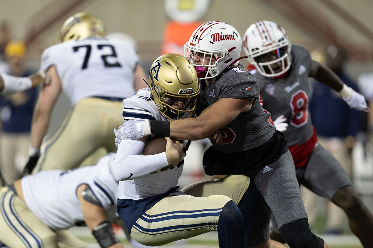 Miami defense makes a tackle