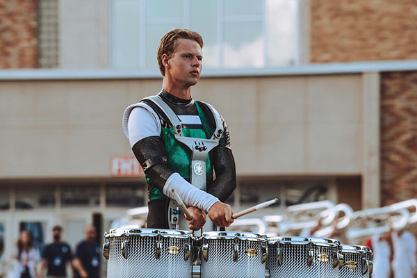 Miami University's Sam Eifert with the Cavaliers Drum and Bugle Corps