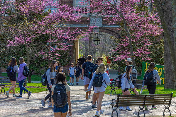 Students walk on Miami University's Oxford campus