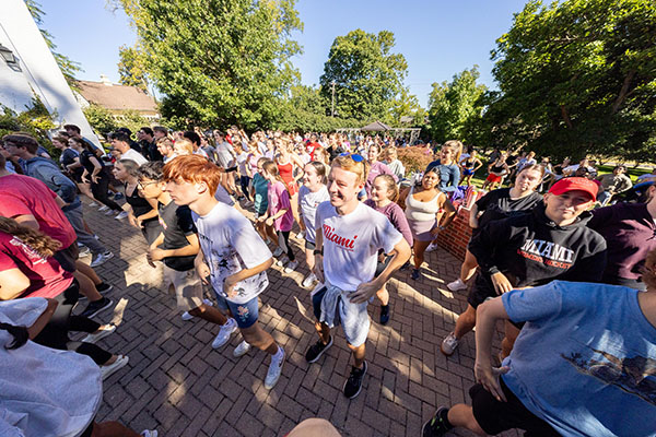 Miami University students participate in the M.O.V.E. Bootcamp at Lewis Place on Aug. 30.