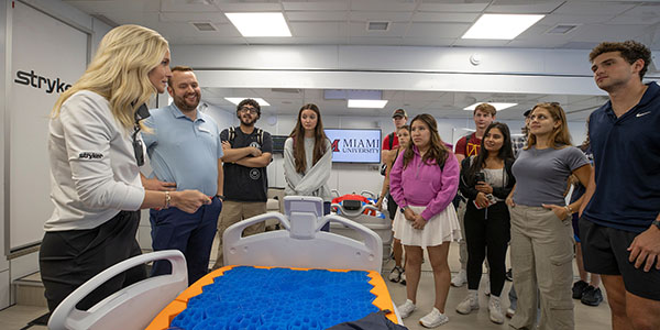 Miami University students inside the Stryker mobile lab
