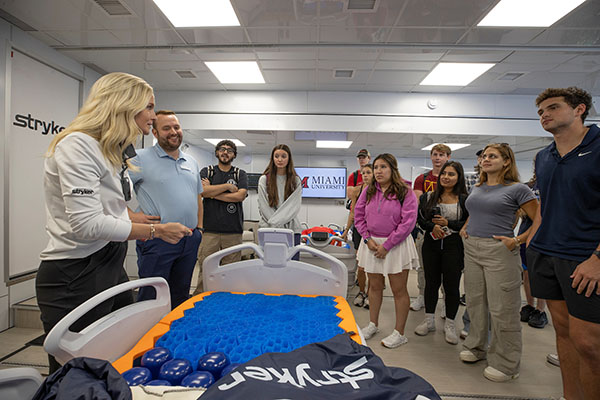 Miami University students inside the Stryker mobile lab