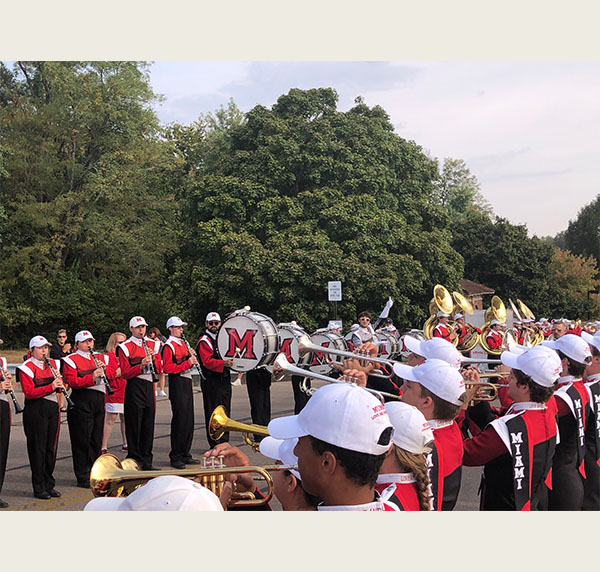 The MUMB performs during a pre-game Hawk Walk (photo by Tim Cary)