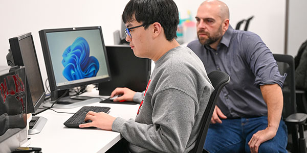 Miami University graduate student Ethan Han, left, and John Femiani, professor of Computer Science and Software Engineering
