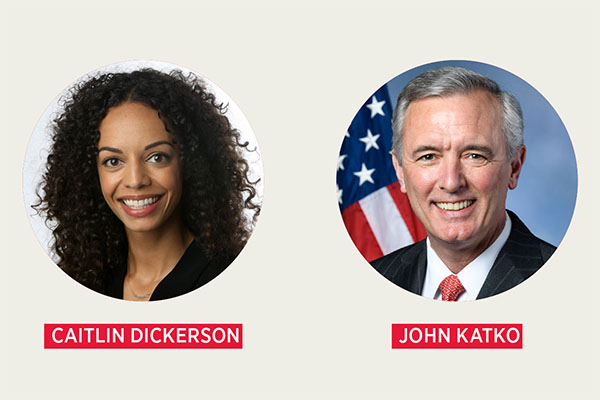 Graphic of Caitlin Dickerson and John Katko