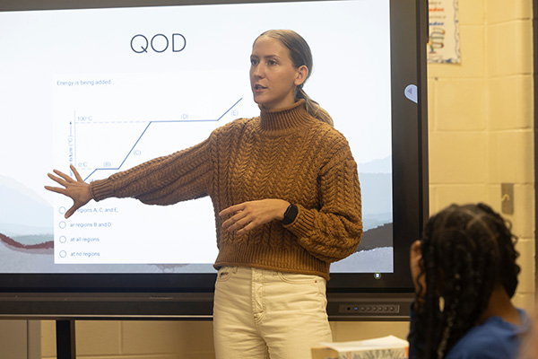 Student teacher in a classroom