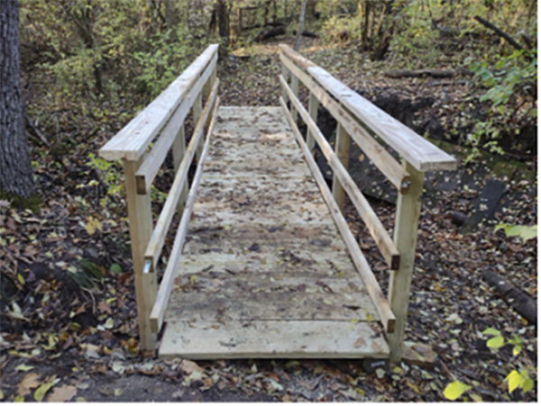 A recent bridge replacement in the Miami University Natural Areas.  Photo by Nancy Feakes