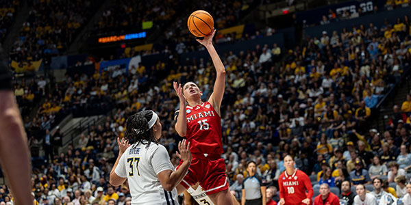 Amber Tretter goes to the basket vs. West Virginia