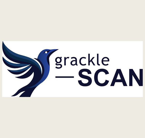GrackleScan and logo of a grackle with wings outstretched