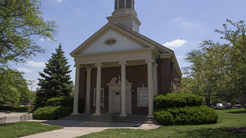 Front view of Miami's Sesquicentennial Chapel